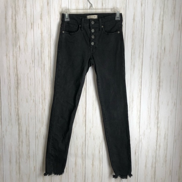 madewell 9” Mid Rise Button Fly Skinny Jeans Black - Picture 3 of 11